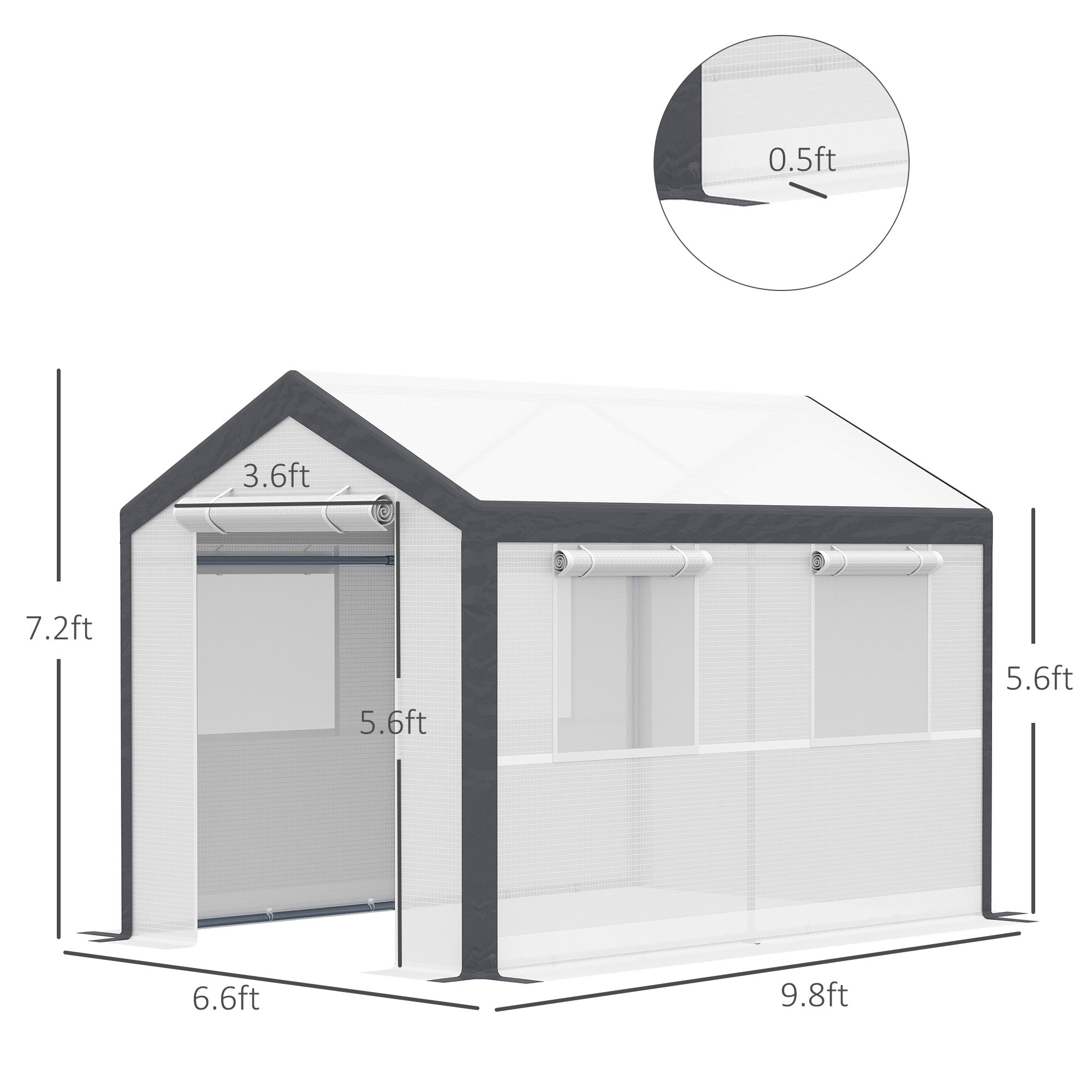 6.6' x 10' x 7' Heavy Duty Walk-In Greenhouse Vegetable Seed Growth Tent Outdoor Plant Growing Tunnel Warm House Flower Shed Backyard White