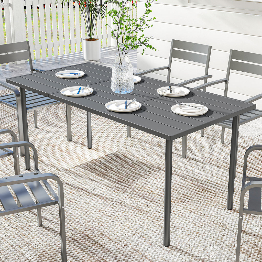 65" x 31.5" Outdoor Dining Table for 6, Metal Rectangular Patio Dining Table with Metal Slatted Top