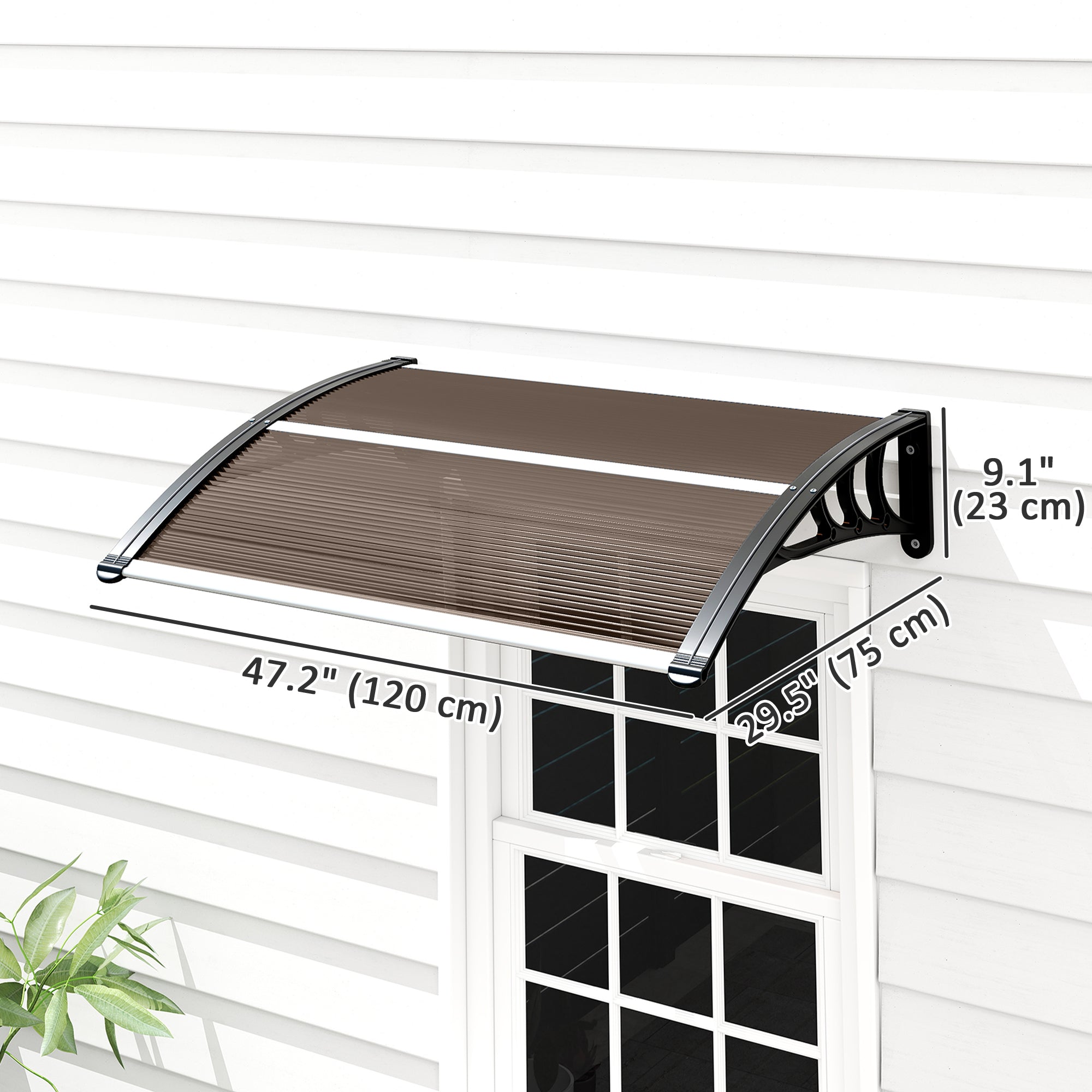 Window Awning Door Canopy, Polycarbonate Cover Patio Awnings, 47" x 30", Brown