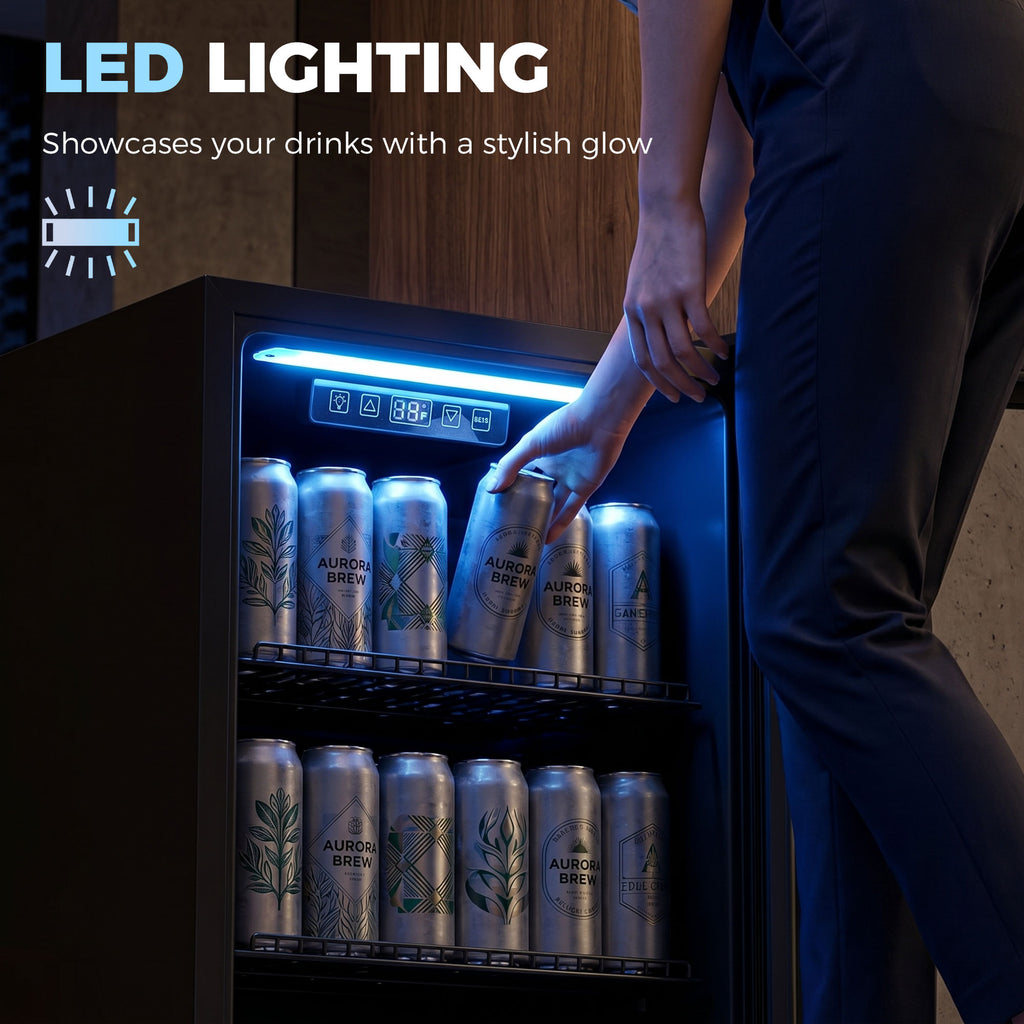 2.4 Cu.Ft Beverage Refrigerator, 70 Can Beverage Fridge Cooler with Double-Layer Glass Door