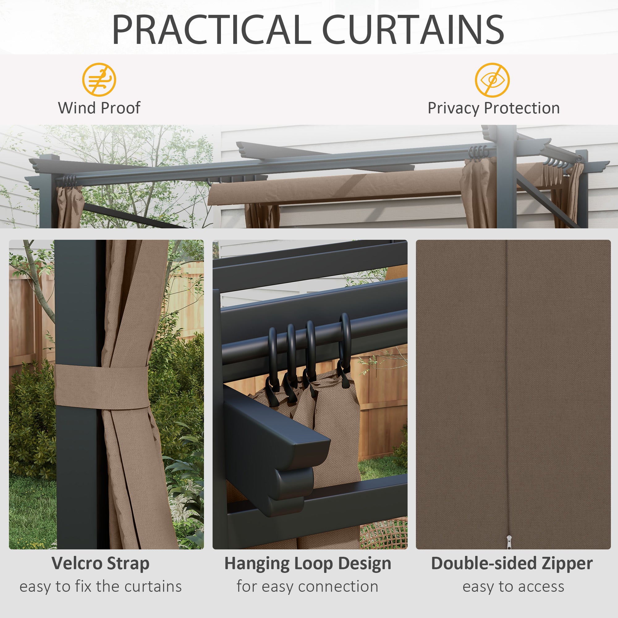 Metal Pergola with Sliding Roof Canopy, Retractable Pergola Canopy, 10' x 10', Coffee