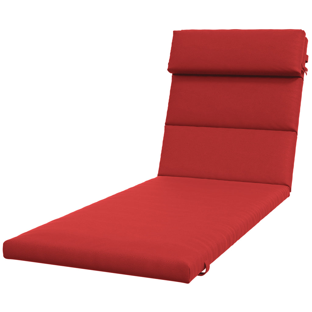 Patio Chaise Lounge Chair Cushion Replacement Sun Lounger Pads with Headrest and Ties, Wine Red