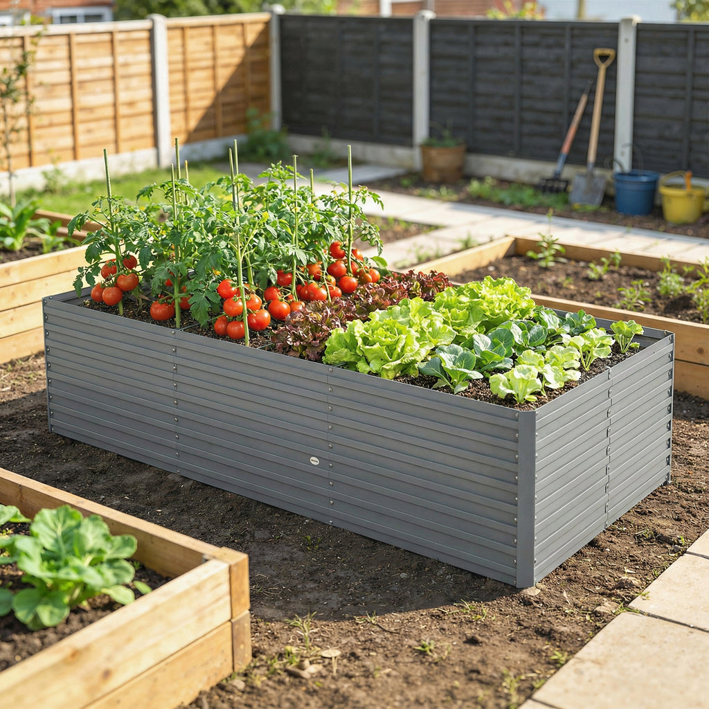 8' x 4' x 2' Raised Garden Bed, Galvanized Planter Box for Growing Flowers, Herbs and Vegetables, Light Grey