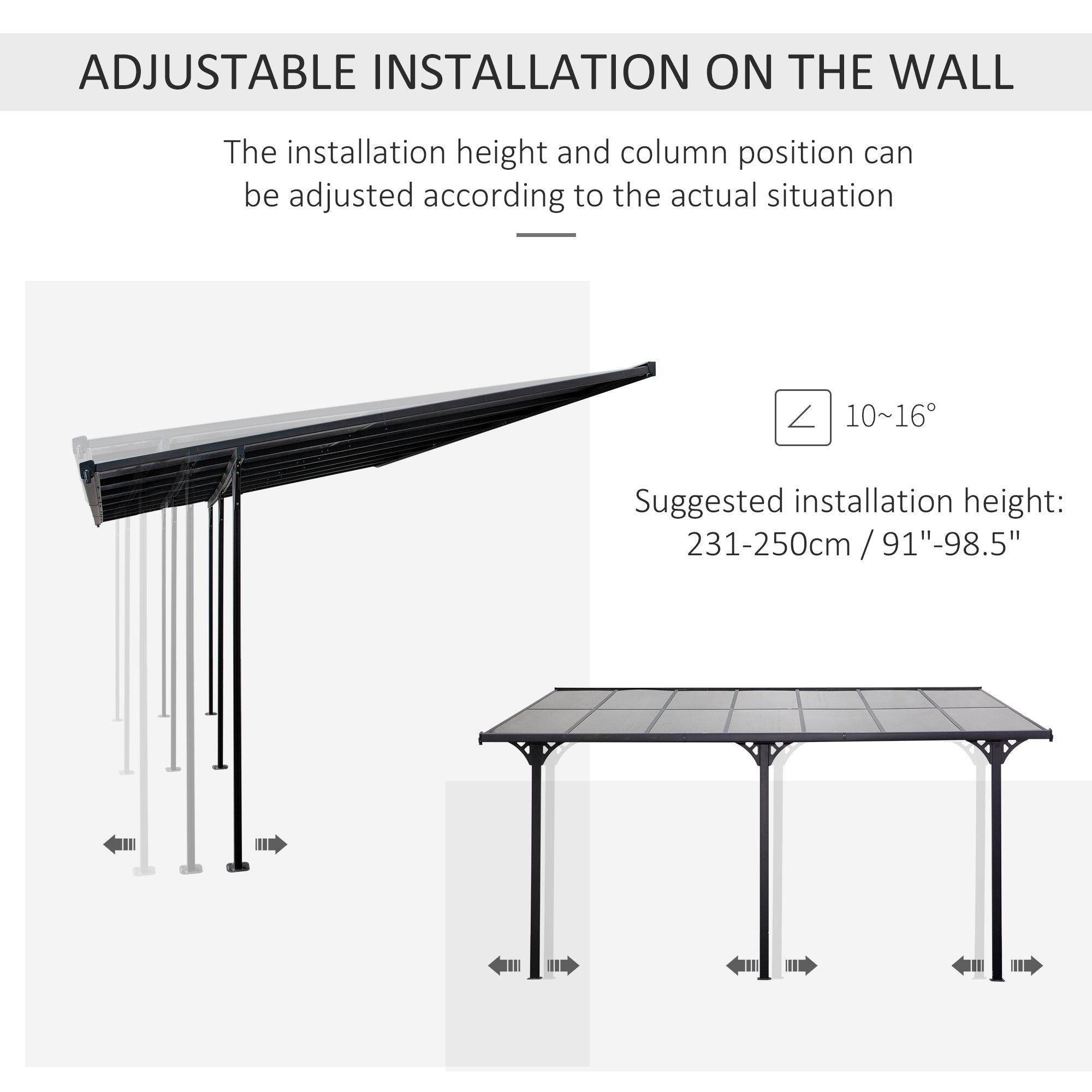Outdoor Pergola with Adjustable Height, 14ft x 10ft Outdoor Hardtop Pergola Gazebo, Restaurants & Homes, Grey