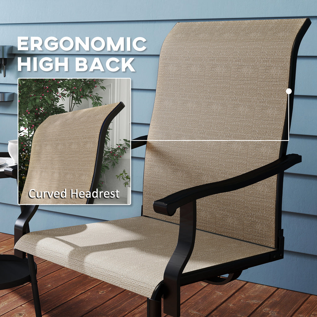 Outdoor Swivel Dining Chairs Set of 2, High Back Swivel Chairs with All Weather Mesh for Deck, Backyard, Poolside, Brown
