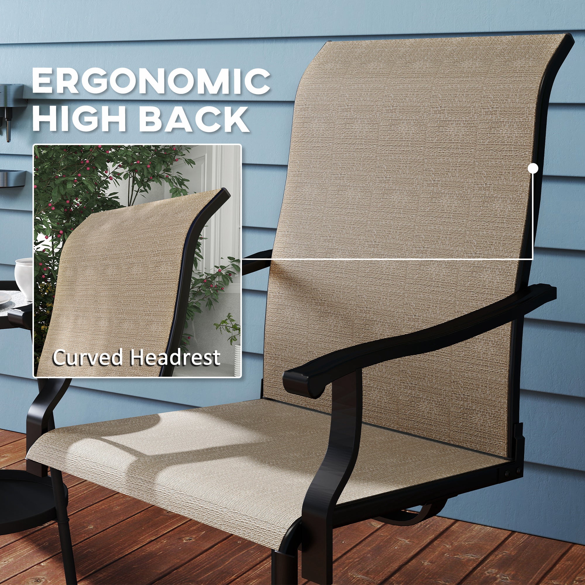 Outdoor Swivel Dining Chairs Set of 2, High Back Swivel Chairs with All Weather Mesh for Deck, Backyard, Poolside, Brown