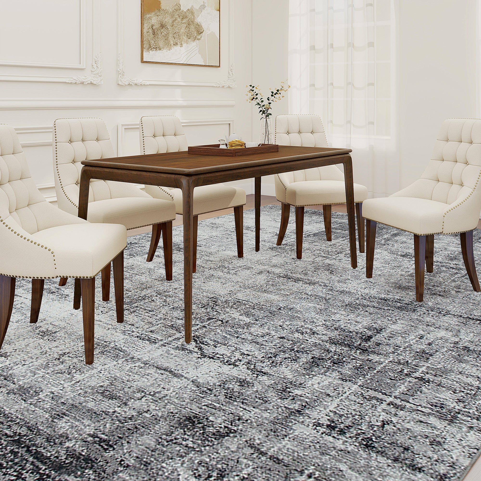 Area Rug for Living Room 8x10, Modern Abstract Machine Washable Rug, Non-Slip Carpet for Bedroom, Dining Room, Grey