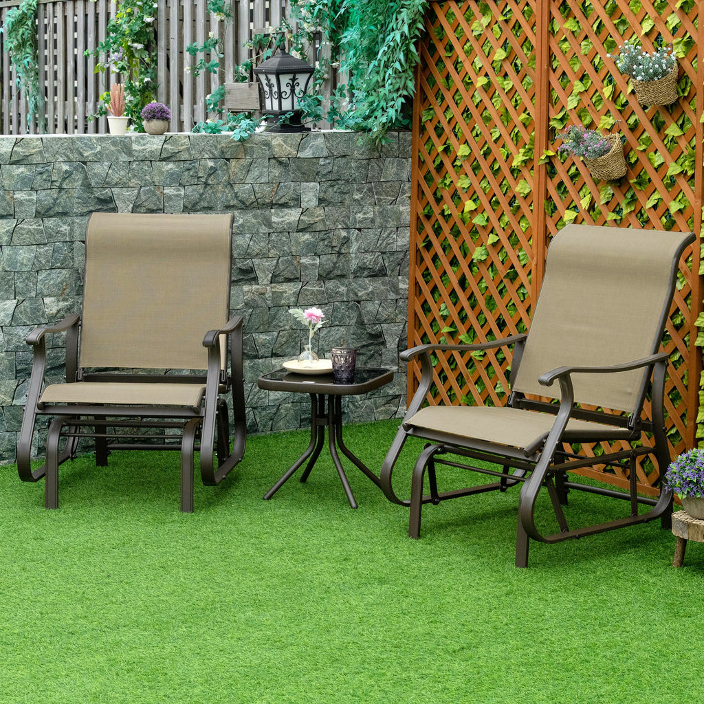 3PCs Gliding Rocking Chair & Bistro Tea Table Set, Mixed Grey