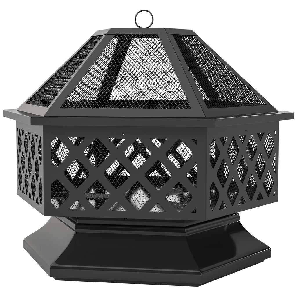 28" Outdoor Fire Pit Wood Burning Firepit with BBQ Grill, Spark Screen, Poker for Patio Backyard Camping Picnic Bonfire