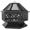 28" Outdoor Fire Pit Wood Burning Firepit with BBQ Grill, Spark Screen, Poker for Patio Backyard Camping Picnic Bonfire