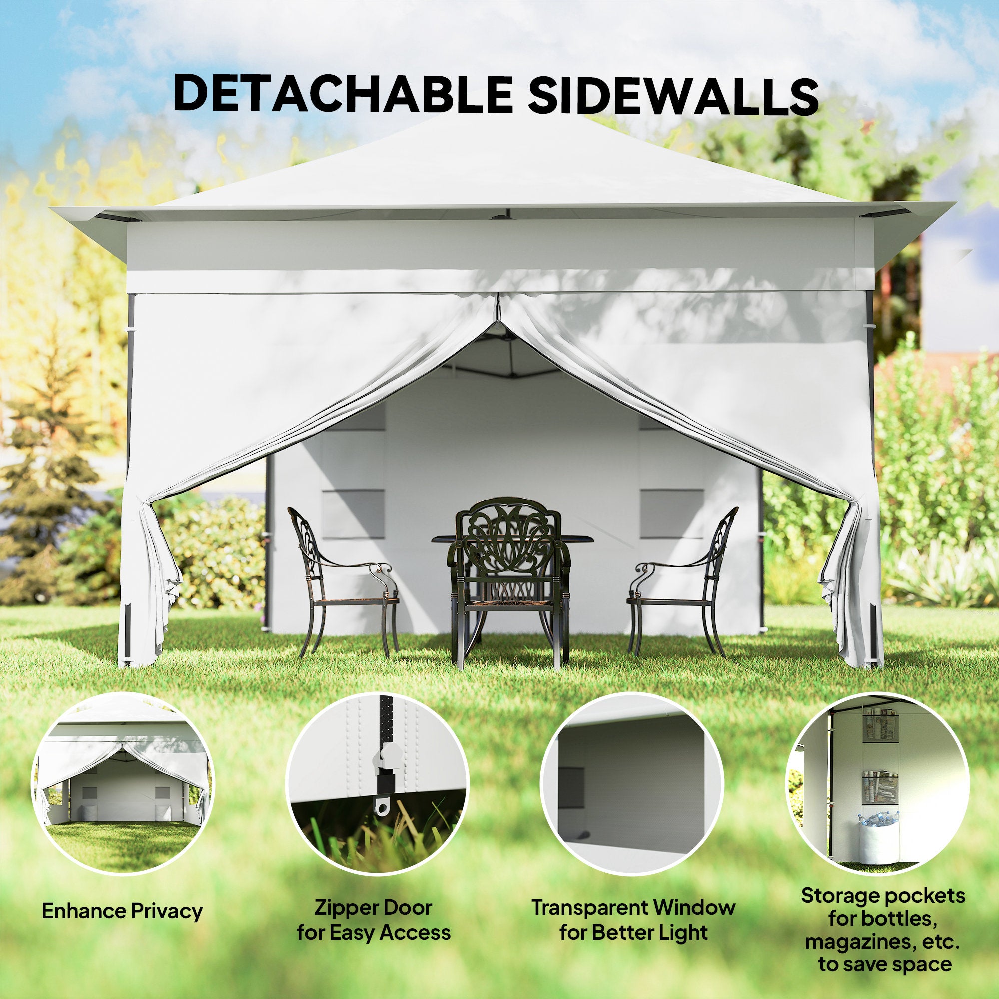 12 x 12 ft Pop Up Canopy Tent with Peak Top, UPF50+ 420D Outdoor Instant Canopy Shelter with Side Pockets, Silver