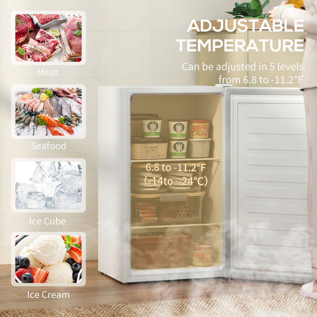 2.1 Cu. Ft. Mini Freezer, Compact Upright Freezer with Reversible Door, Removable Shelf, Adjustable Temperature, White
