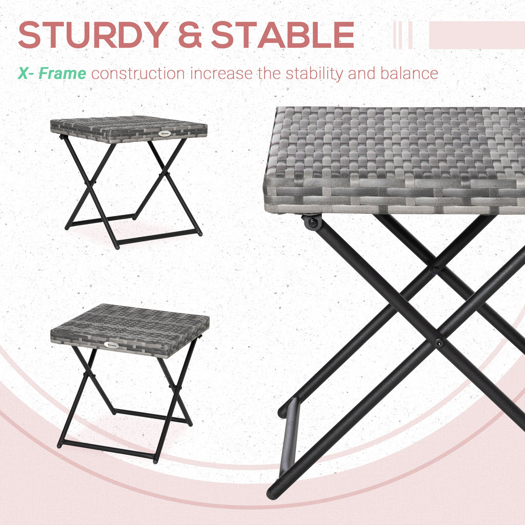 Rattan Coffee Table Folding Patio Outdoor Side Table Wicker for Balcony, Porch, Poolside, 15.75"x15.75"x15.75", Grey