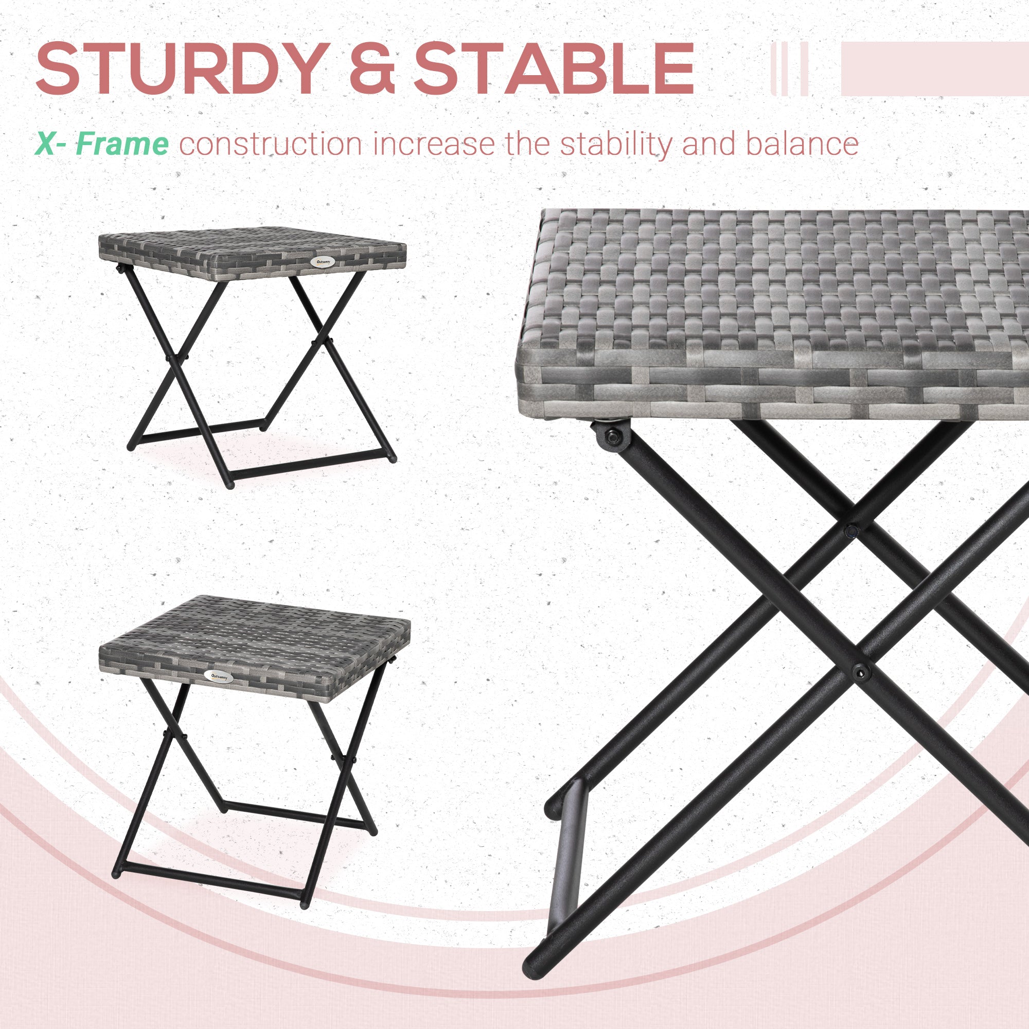Rattan Coffee Table Folding Patio Outdoor Side Table Wicker for Balcony, Porch, Poolside, 15.75"x15.75"x15.75", Grey