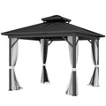 10' x 10' Hardtop Gazebo, Sun Shelter with Double Tier Metal Roof, Mosquito Netting, and Hanging Hook, Light Grey
