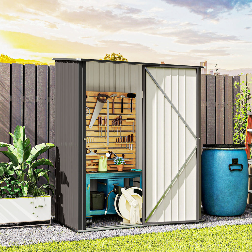 5' x 3' Outdoor Storage Shed, Steel Garden Shed with Single Lockable Door, Tool Storage Shed for Backyard, Light Grey