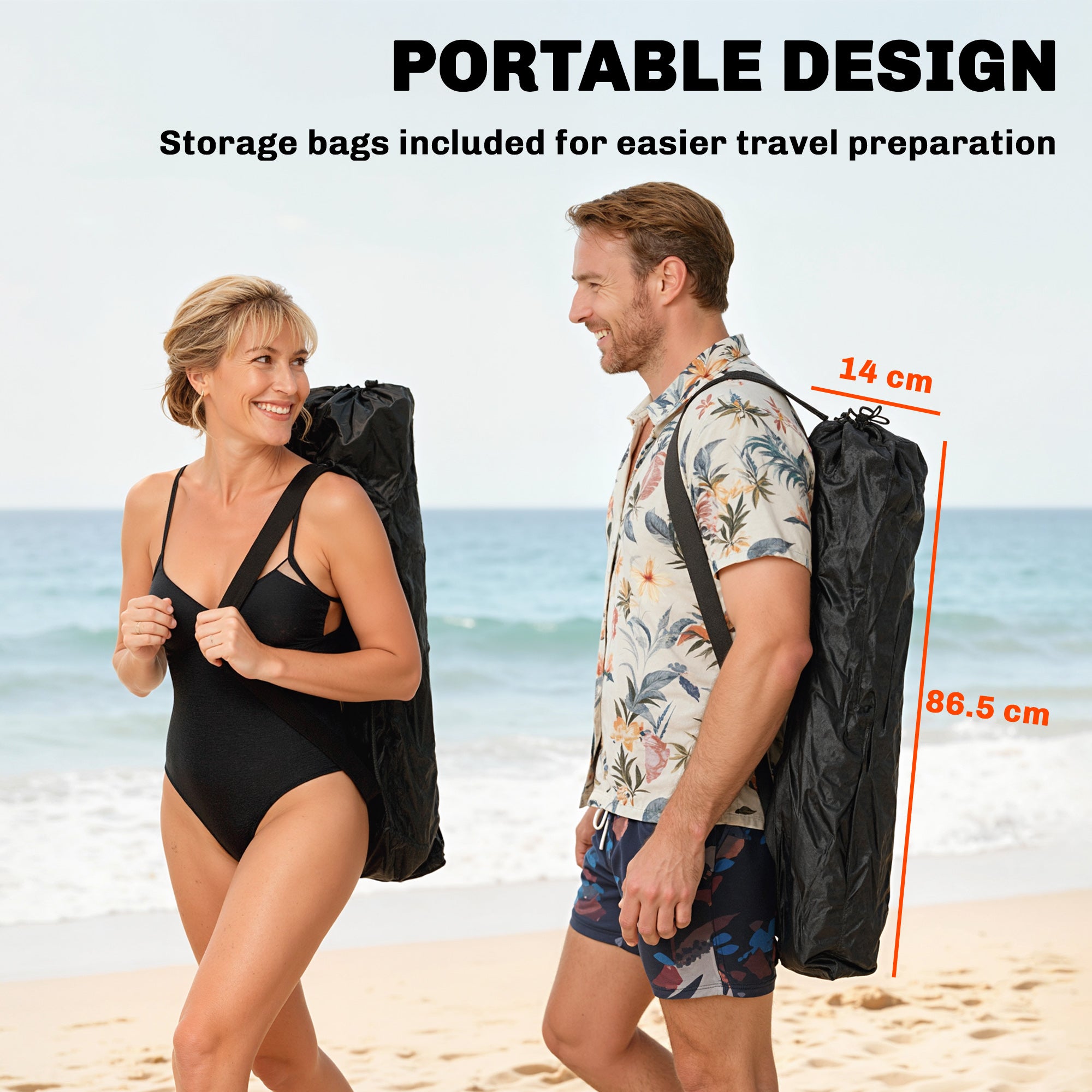 Set of 2 Reclining Camping Chair with Foot Rest, Folding Camping Chair w/ Headrest, Cup Holder, Storage Bag, Orange
