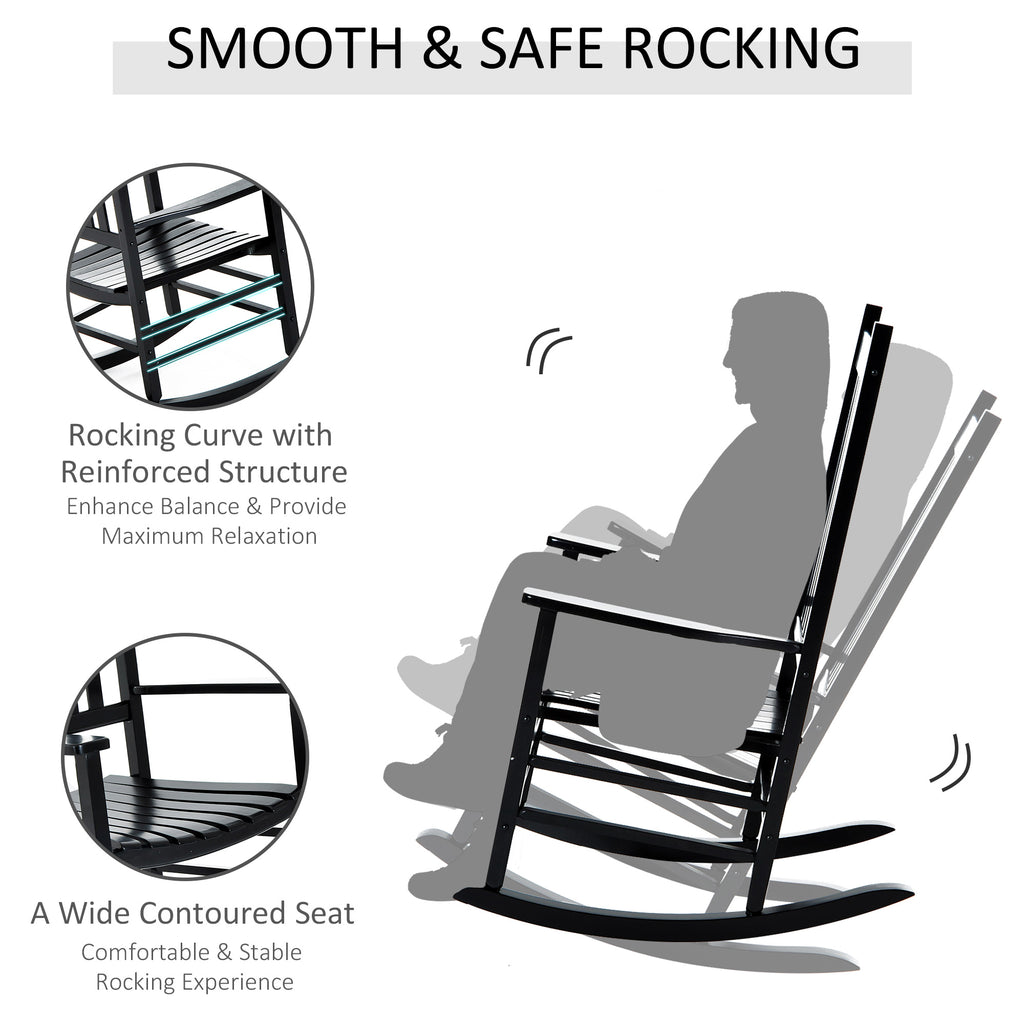 Wooden Porch Rocking Chair Outdoor Patio Rocker Garden Single Leisure Reclining Seat Armchair Black