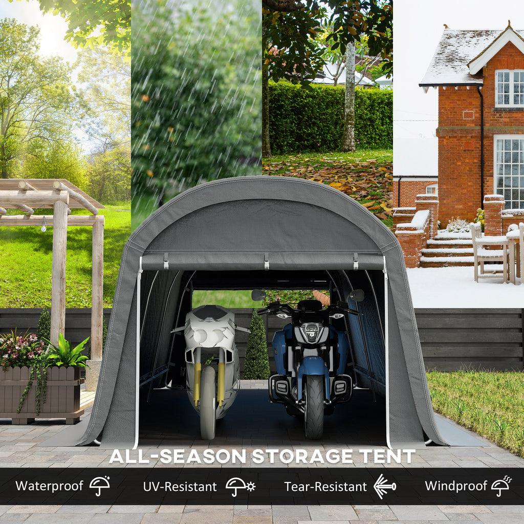 10' x 20' Portable Shed, Motorcycle Bike Tent with Roll-up Door, Galvanised Steel Frame for Garden Tools, Dark Grey
