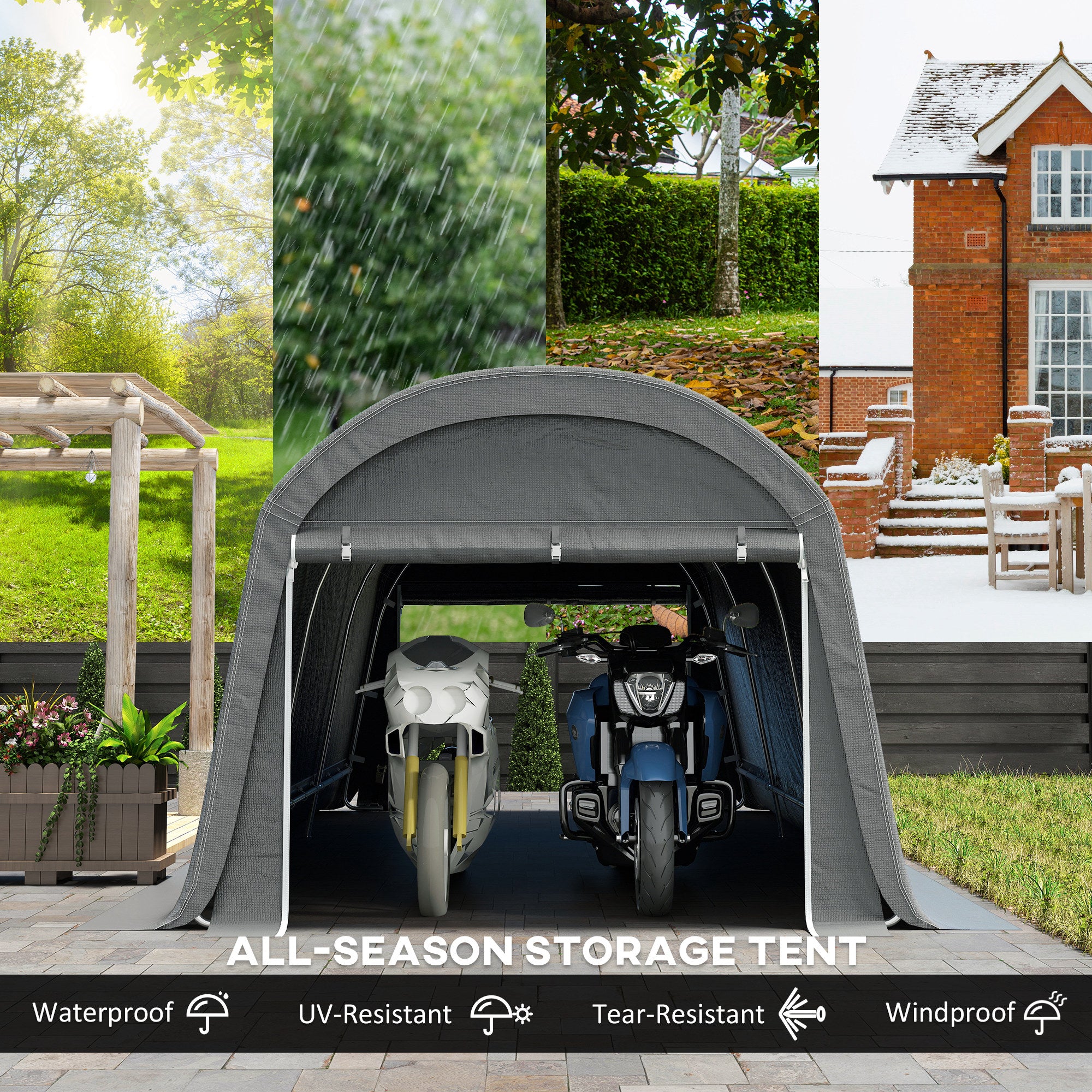 10' x 20' Portable Shed, Motorcycle Bike Tent with Roll-up Door, Galvanised Steel Frame for Garden Tools, Dark Grey