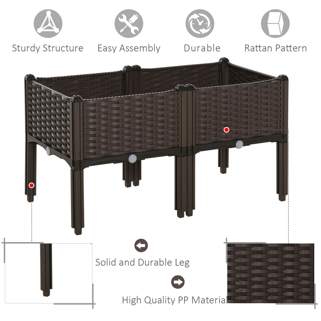 2-piece Raised Garden Bed PP Raised Flower Bed Plant Stand Stackable Vegetable Herb Grow Box