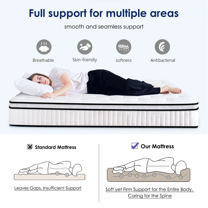 54 x 75 inch full size hybrid mattress with memory foam and pocket springs