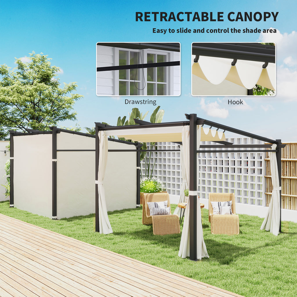 Metal Pergola with Sliding Roof Canopy, Retractable Pergola Canopy, 10' x 10', Beige