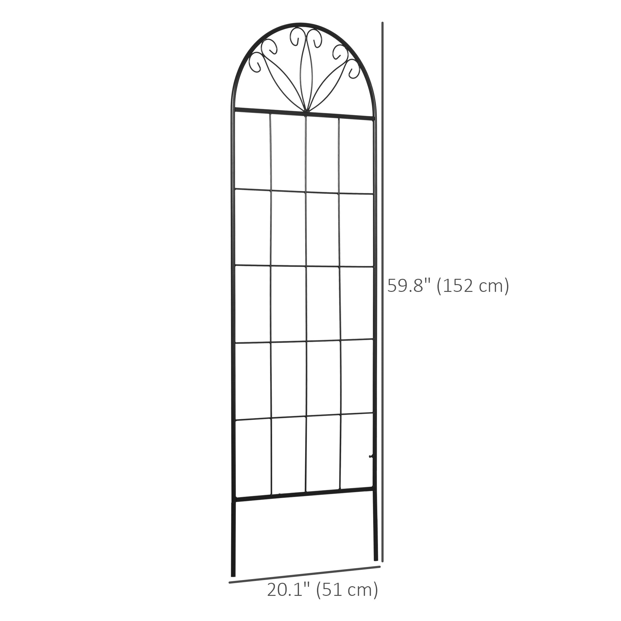 Metal Garden Trellis Pack of 2 for Climbing Plants, Arched Grid Trellis Panels, 20" x 60", Black
