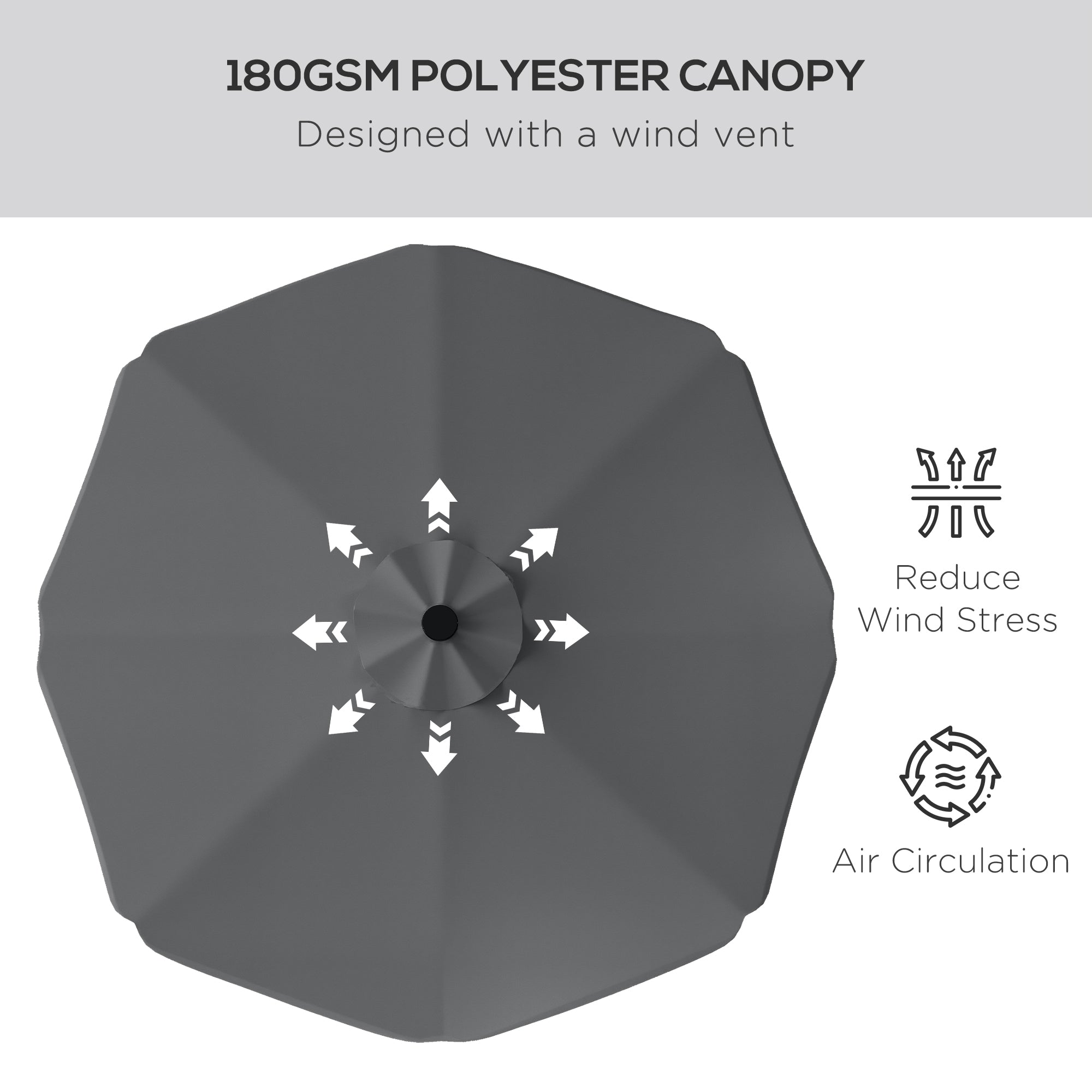 Solar Patio Umbrella with LED and Tilt, Outdoor Market Table Umbrella Parasol with Crank, 10 x 10 ft, Dark Grey