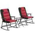 3pc Patio Foldable Rocking Chair Set, Outdoor Rocking Chairs and Table Set w/ Padded Seat, Headrest, Backrest for Backyard, Garden, Red