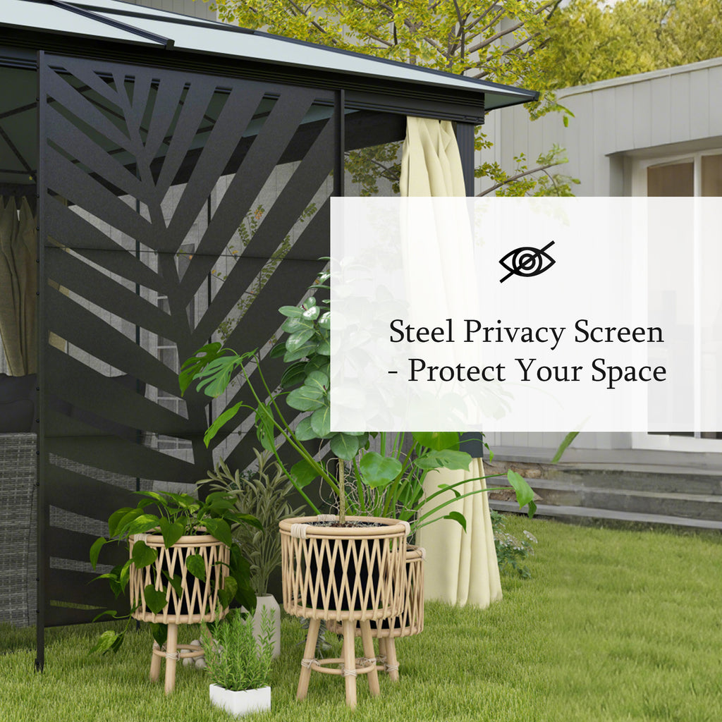 Metal Outdoor Privacy Screen, 48" x 78" H Decorative Outdoor Divider with Stand and Expansion Screws, Freestanding Privacy Panel for Garden Backyard Deck Pool, Banana Leaf