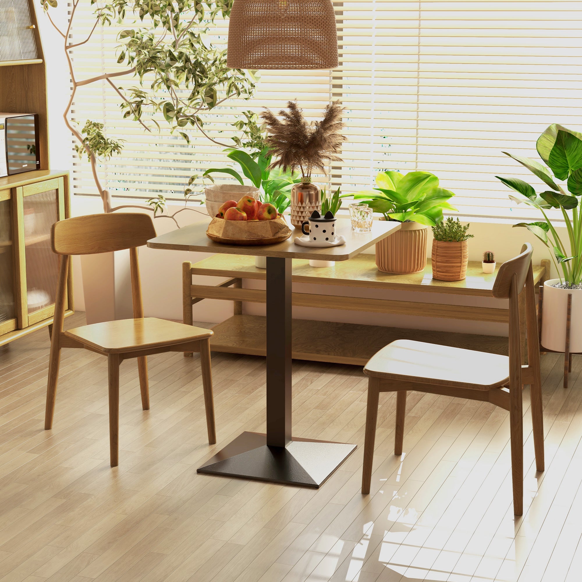 28" Square Dining Table, Modern Dining Room Table with Steel Base, Space Saving Small Kitchen Table, Dark Brown