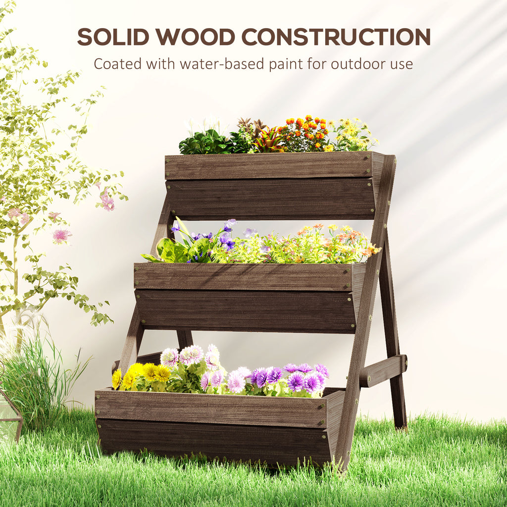 3 Tier Elevated Planter Box, Vertical Wooden Raised Garden Bed for Flowers, Vegetables, 26" x 30" x 30", Carbonized