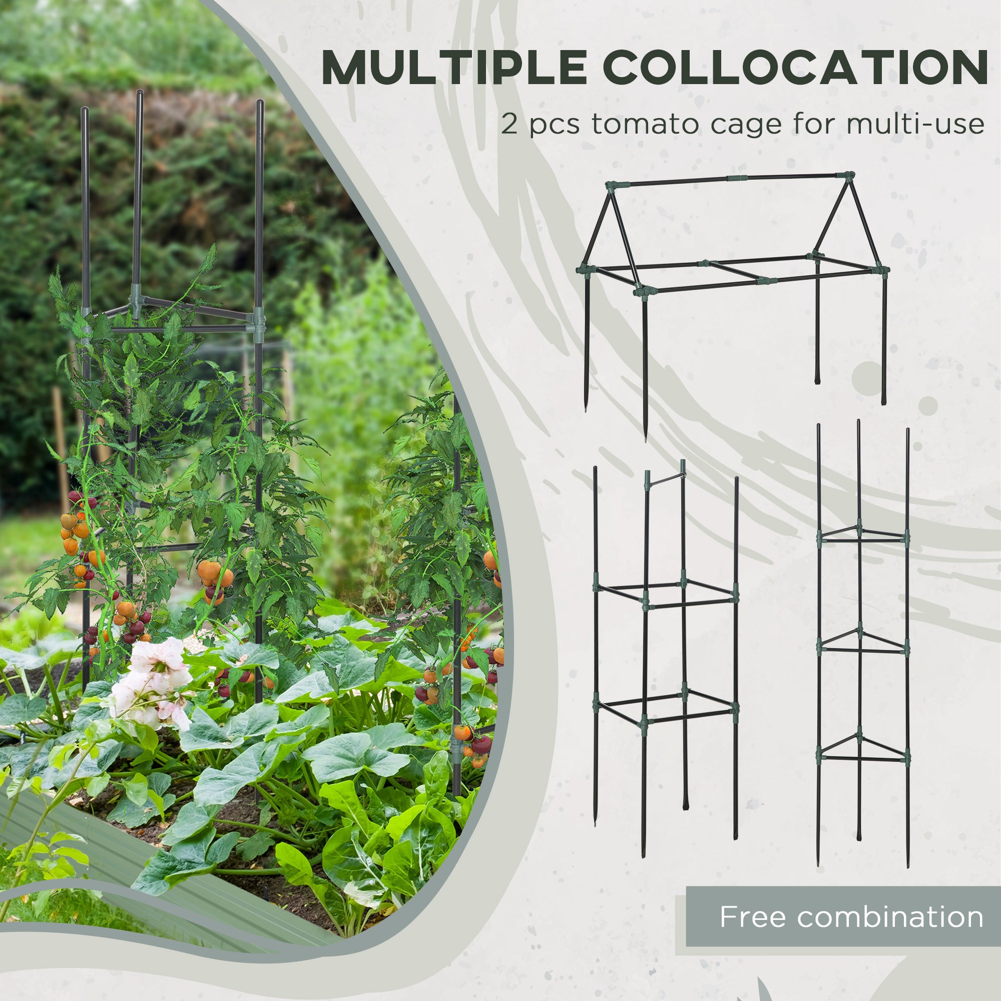 6' x 3' x 1' Raised Garden Bed with 2 Trellis Tomato Cages, Steel Frame Elevated Planter Box, Light Green