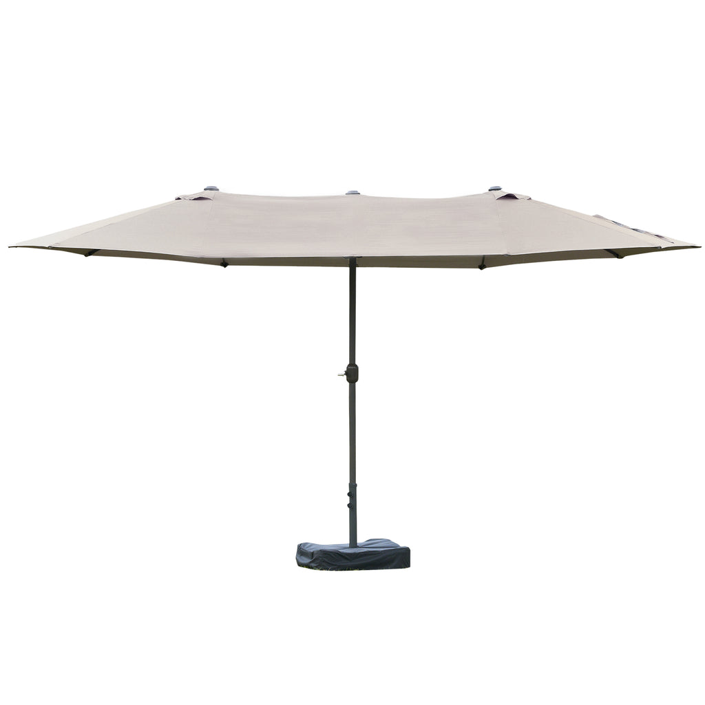 15' Outdoor Patio Umbrella with Twin Canopy Sunshade Steel Table Umbrella w/ Lift Crank, Cross base, Sandbag, Light Grey