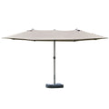 15' Outdoor Patio Umbrella with Twin Canopy Sunshade Steel Table Umbrella w/ Lift Crank, Cross base, Sandbag, Light Grey