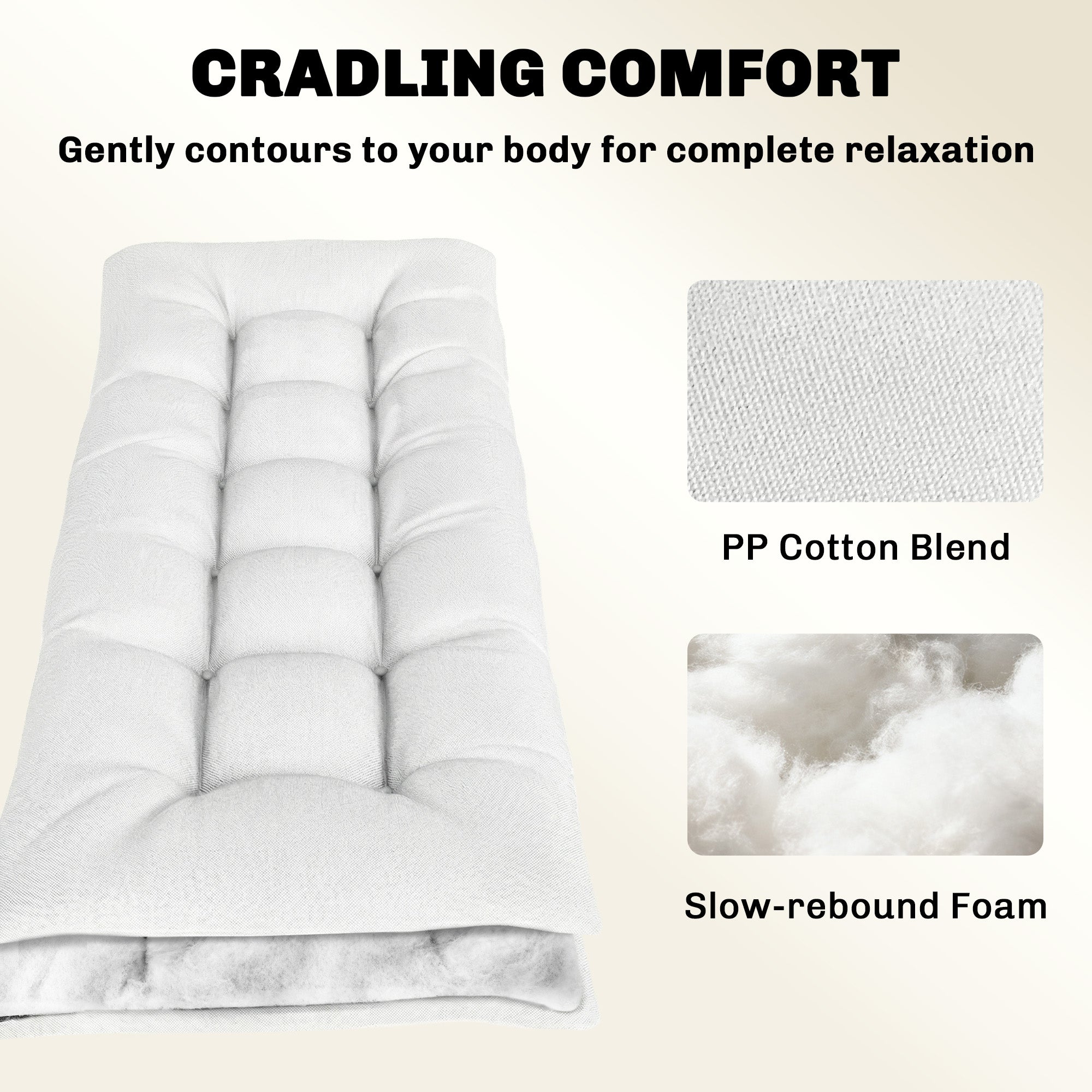Patio Lounge Chair Cushion, UV50+ Chaise Lounge Chair Cushion with Securing Straps for Patio, 78 x 25.6 inch, Cream White