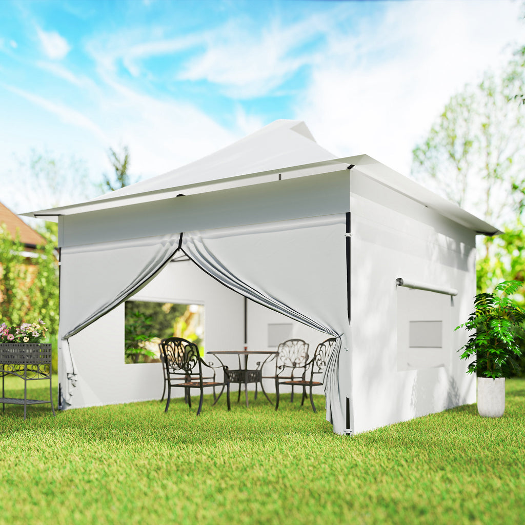 12 x 12 ft Pop Up Canopy Tent with Peak Top, UPF50+ 420D Outdoor Instant Canopy Shelter with Side Pockets, Silver