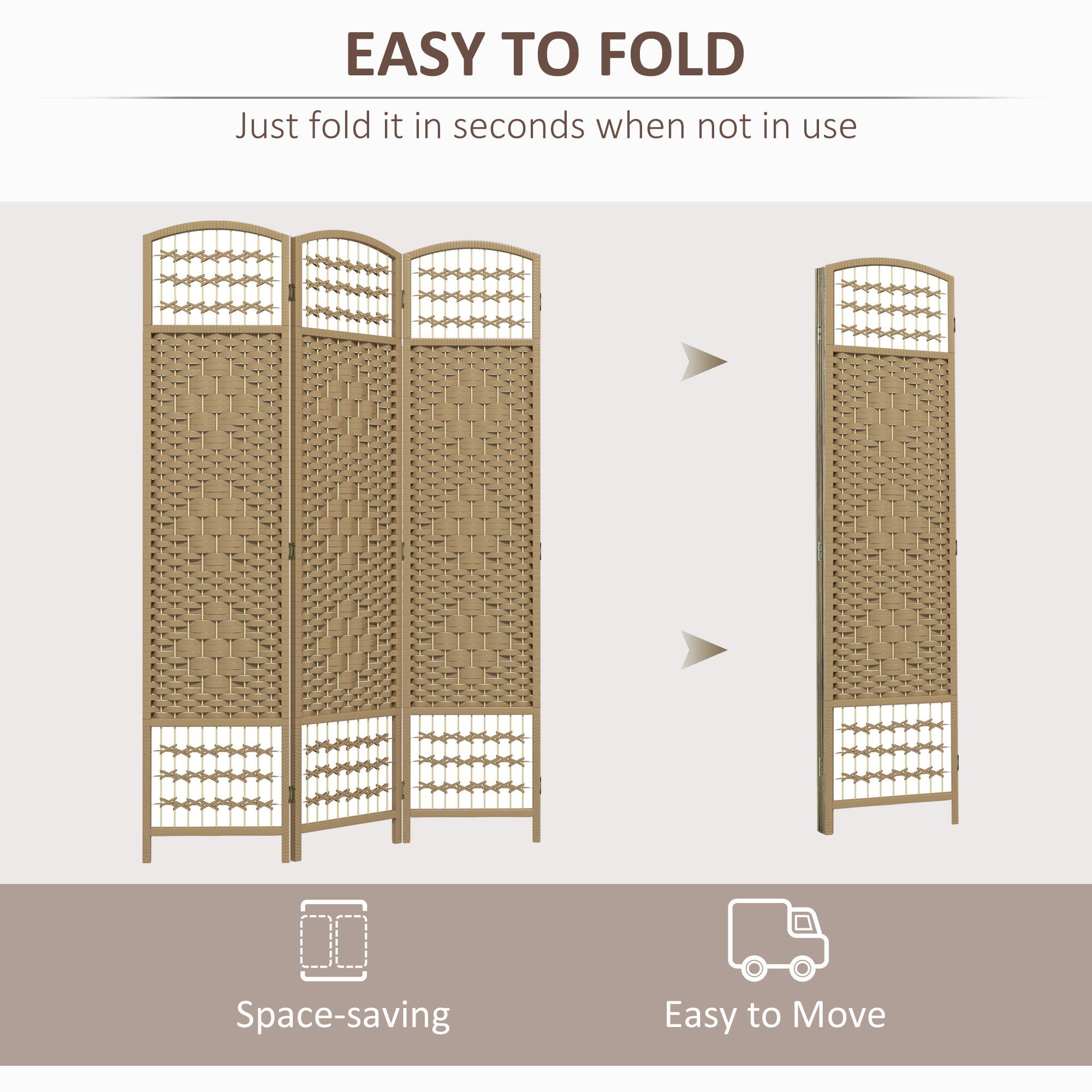 3 Panel Folding Room Divider, Portable Privacy Screen, Wave Fiber Room Partition for Home Office, Natural