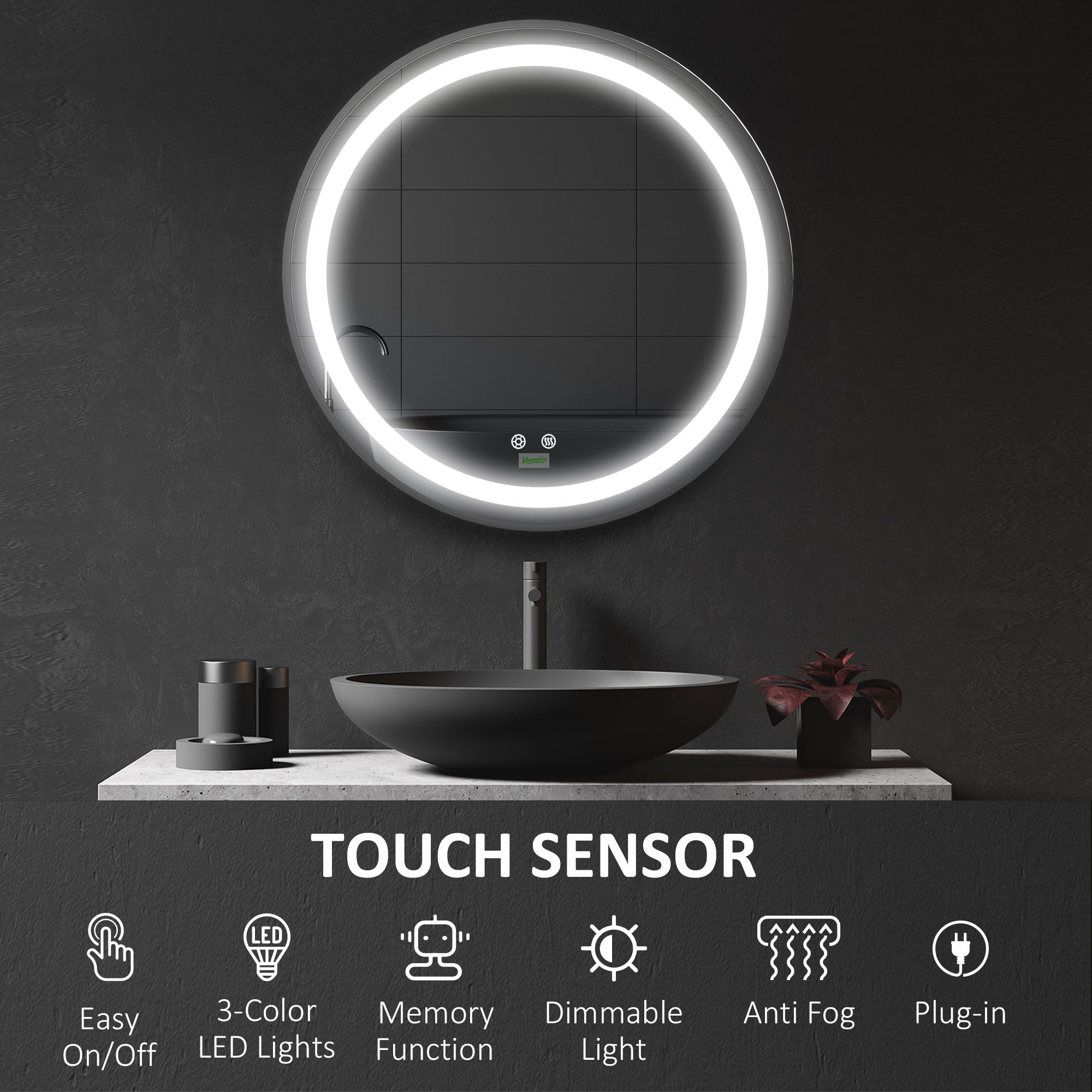 LED Bathroom Mirror for Vanity, Dimmable Lighted Anti Fog Wall Mirror with 3 Temperature Colors, Plug-in, 28 Inch