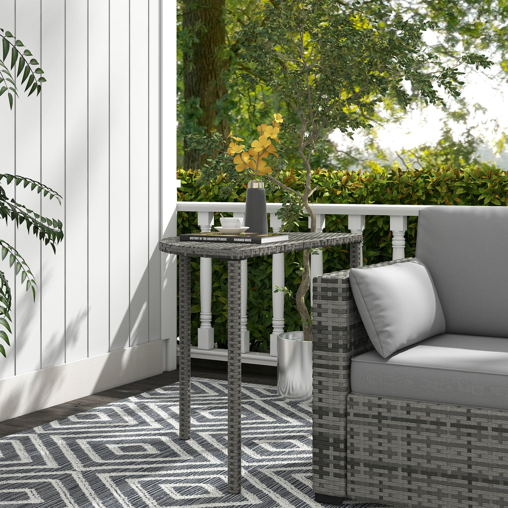 Half Round Side Table, PE Rattan Coffee Table with Metal Frame for Patio, Garden, Balcony, Grey