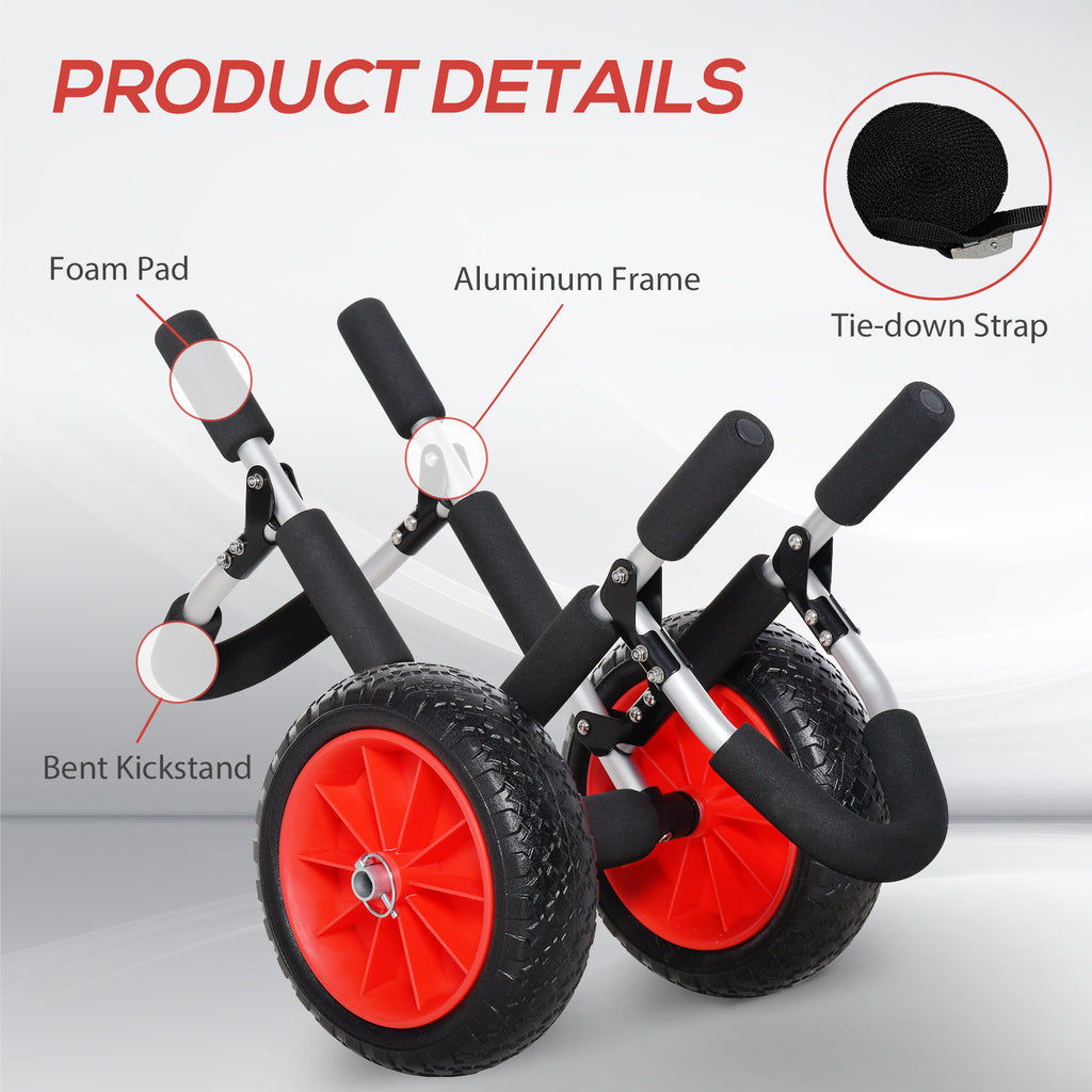 Stand-Up Paddleboard Dolly, Aluminum Surfboard Trolley, Foldable Rolling Cart for SUPs Boat Canoe Carrier Float Mat, Jon Boat Easy Transport Cart