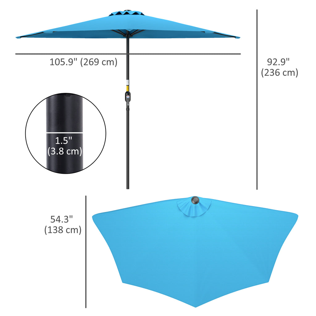 9ft Half Round Umbrella Outdoor Patio Garden Balcony Parasol Window Sun Shade w/ 5 Ribs, Light Blue