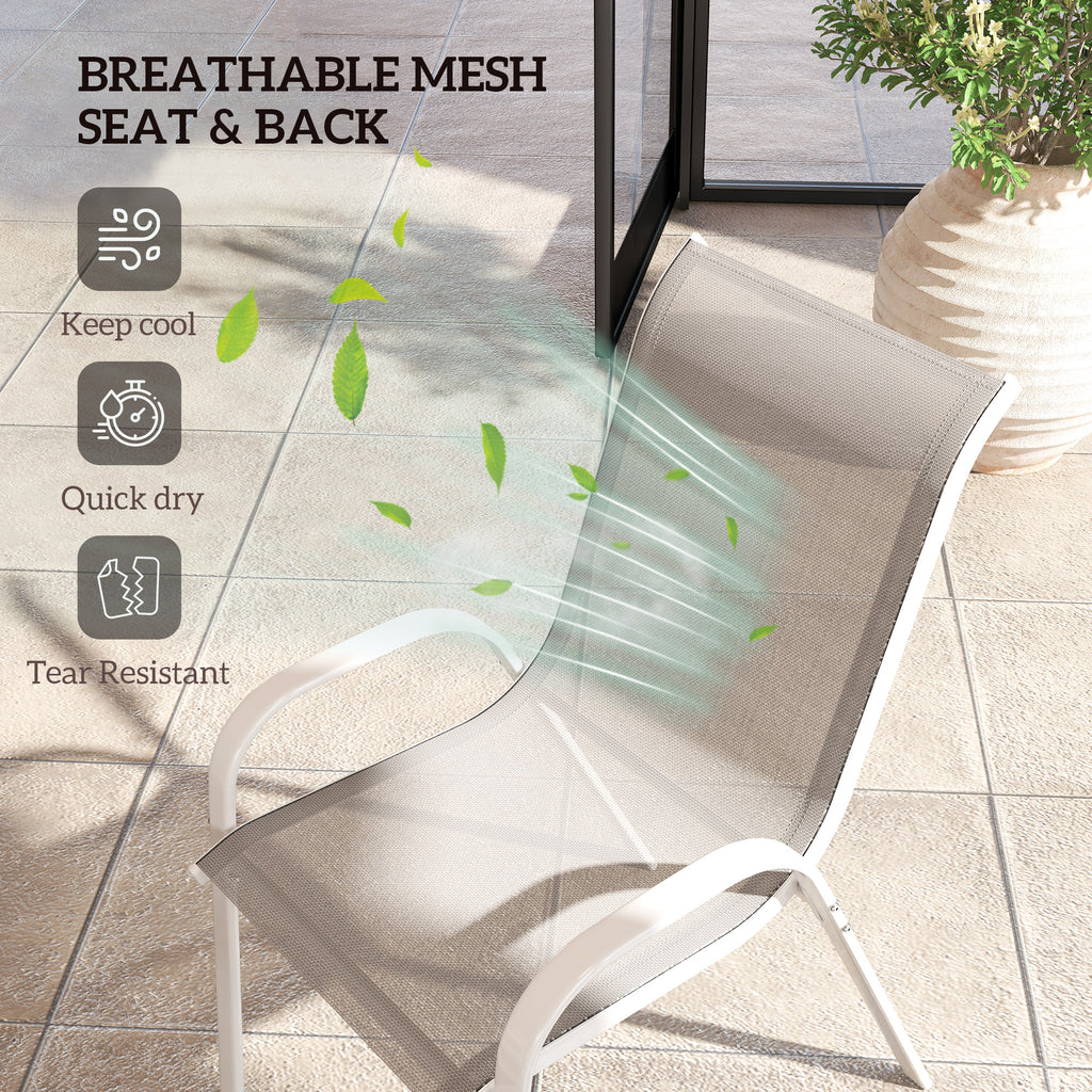 Set of 4 Outdoor Dining Chairs, Stackable Lawn Chairs with High Back, Breathable Mesh Seat for Garden Porch, White