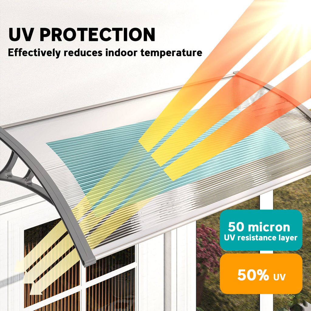 Window Awning Door Canopy, Polycarbonate Front Door Outdoor Patio Cover, Sun Shelter, Hollow Sheet, 43.3" x 23.6", Clear