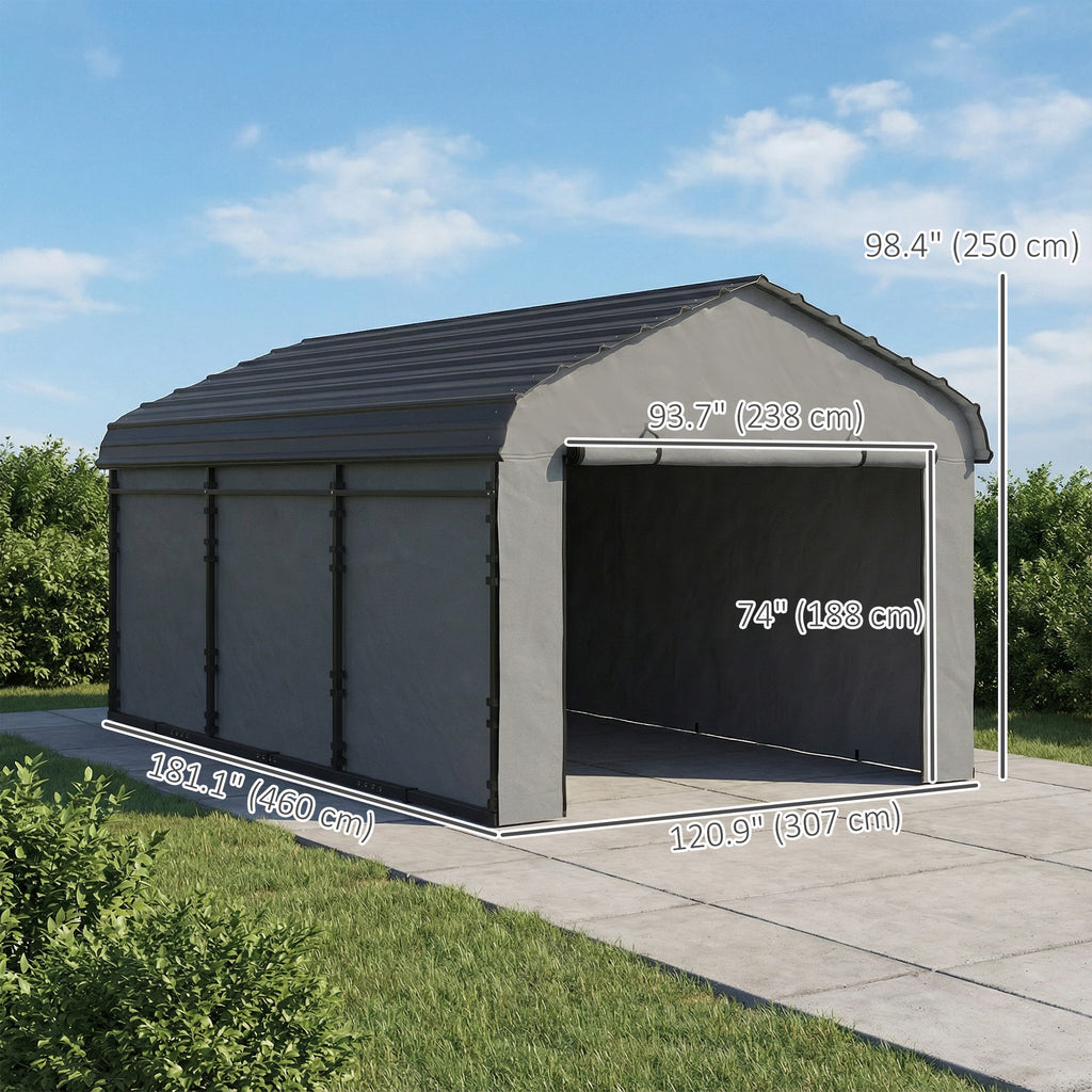 10' x 15' Metal Carport, Heavy Duty Garage Car Shelter with Galvanized Metal Roof and Removable Sidewalls, Light Grey