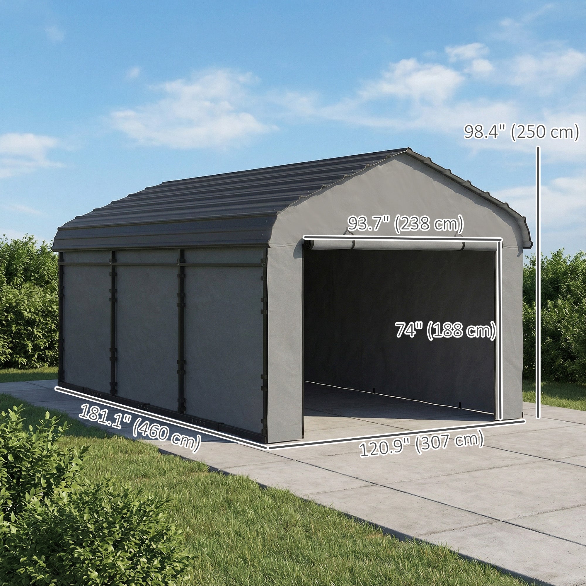 10' x 15' Metal Carport, Heavy Duty Garage Car Shelter with Galvanized Metal Roof and Removable Sidewalls, Light Grey