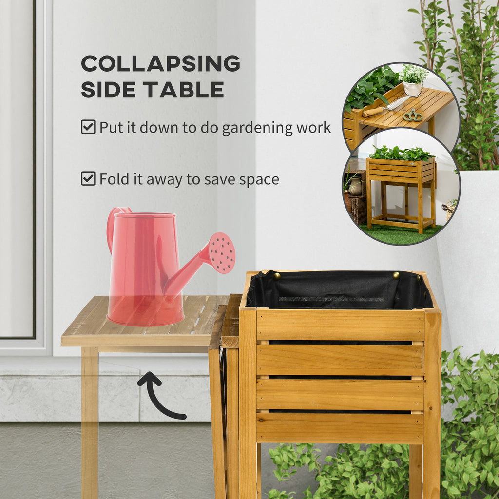 Raised Garden Bed with Folding Side Table, Elevated Wood Planter Box for Flowers and Vegetables, Use for Patio, Balcony