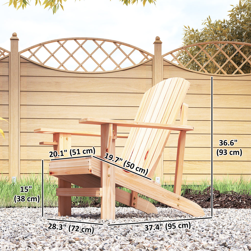 Classic Adirondack Chair Muskoka Chair, Garden Deck Chair with Cup Holder for Patio, Indoor, Backyard, Natural
