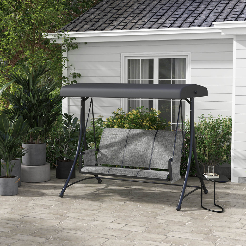 3 Person Outdoor Porch Swing Chair with Adjustable Canopy, Mixed Grey